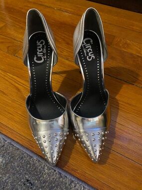 Circus by Sam Edelman Metallic Silver Studded Pointed D'Orsay Heels